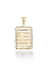 L Harfi Taşsız Izgara Modeli 14 Ayar Altın Harfli Kolye Ucu Uç thumbnail 1