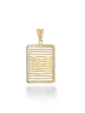 M Harfi Taşsız Izgara Modeli 14 Ayar Altın Harfli Kolye Ucu Uç thumbnail 1