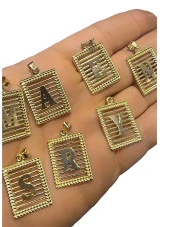 M Harfi Taşsız Izgara Modeli 14 Ayar Altın Harfli Kolye Ucu Uç thumbnail 2