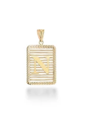 N Harfi Taşsız Izgara Modeli 14 Ayar Altın Harfli Kolye Ucu Uç thumbnail 1