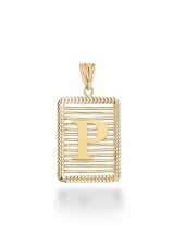 P Harfi Taşsız Izgara Modeli 14 Ayar Altın Harfli Kolye Ucu Uç thumbnail 1