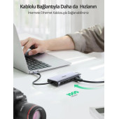 Ugreen Type-C to USB 3.0 HDMI VGA RJ45 TF SD 3.5mm Aux PD Dönüştürücü Adaptör - 5