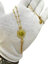 Çeyrek Altınlı Sarkaç Dorika Zincir 14 Ayar Altın Kolye thumbnail 3