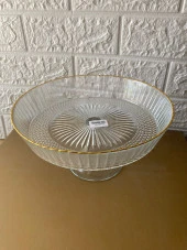 Gold Detaylı Ayaklı Meyve - Salata - Servis - Cam Sunum Kasesi Tabağı 25 Cm - 1