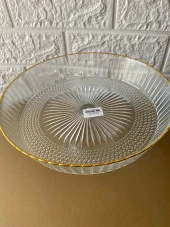 Gold Detaylı Ayaklı Meyve - Salata - Servis - Cam Sunum Kasesi Tabağı 25 Cm - 2