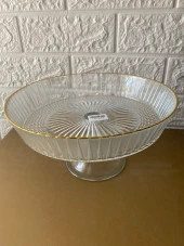 Gold Detaylı Ayaklı Meyve - Salata - Servis - Cam Sunum Kasesi Tabağı 25 Cm - 3