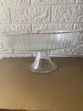 Gold Detaylı Ayaklı Meyve - Salata - Servis - Cam Sunum Kasesi Tabağı 25 Cm - 4