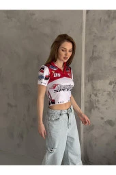 Yarışçı Dijital Baskılı Fermuarlı Crop Bluz - 2