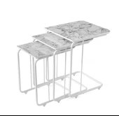 C Zigon Sehpa 3'Lü Takım Mdf Beyaz Mermer - 1