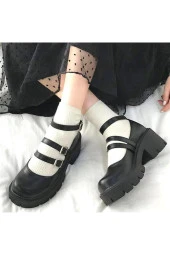 Touz Siyah Oxford Harajuku Tarz Bilek Toka Lolita Ayakkabı - 2