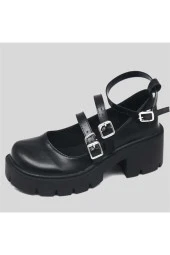 Touz Siyah Oxford Harajuku Tarz Bilek Toka Lolita Ayakkabı - 3