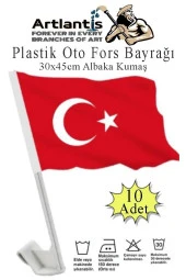 Plastik Otofors Bayrak 30x45 cm 10 Adet Konvoy ve Araç  Bayrağı Cama Takılan Bayrak Türk Bayrağı Oto Fors - 1