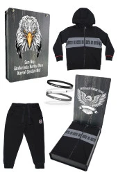Beşiktaş Orijinal Çocuk Kapüşonlu Eşofman Takımı + Bileklik Set Hediyelik Ahşap Kutulu - 1