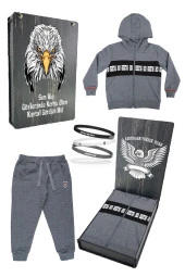 Beşiktaş Orijinal Çocuk Kapüşonlu Eşofman Takımı + Bileklik Set Hediyelik Ahşap Kutulu - 1