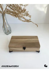 Doğal Ahşap Takı Kutusu Ahşap Saklama Kutusu(CEVİZ)(BOY:20CM EN:11CM YÜK:6CM) thumbnail 1