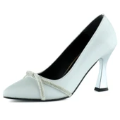 Erkan Saçmacı Abby Gümüş Saten Burma Taşlı Sivri Burun Kadeh Topuklu Abiye Ayakkabı - 1