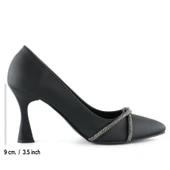 Erkan Saçmacı Abby Siyah Saten Burma Taşlı Sivri Burun Kadeh Topuklu Abiye Ayakkabı thumbnail 2