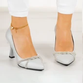 Erkan Saçmacı Abby Gümüş Saten Burma Taşlı Sivri Burun Kadeh Topuklu Abiye Ayakkabı - 3