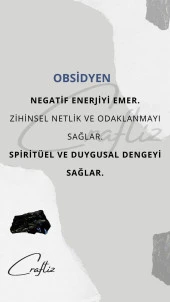Obsidyen Doğal Taş Çelik Zincirli Kolye - 3