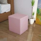 MODİLAYN DOĞA Kare Puf Tay Tüyü Kumaş, Sağlam Ahşap İskeletli -PEMBE- - 1