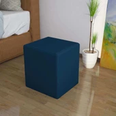 MODİLAYN DOĞA Kare Puf Tay Tüyü Kumaş, Sağlam Ahşap İskeletli -İNDİGO MAVİ- - 1