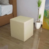 MODİLAYN DOĞA Kare Puf Tay Tüyü Kumaş, Sağlam Ahşap İskeletli -KREM- - 1