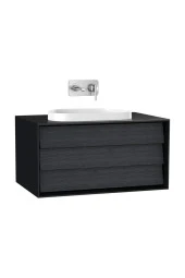 VitrA Frame Lavabo Dolabı, 80 Cm, Tek Çekmeceli, Tezgahüstü Tv-Shape Lavabolu, Armatür Deliksiz, Mat Siyah - 1