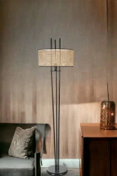 Lumexx BELEN SİYAH LAMBADER SİLİNDİR RATTAN ABAJURLU - 1