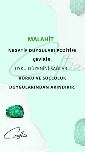 Malahit Kalp Doğal Taş Çelik Zincirli Kolye - 3