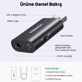 Ugreen Bluetooth 5.1 3.5mm Aux Alıcı Verici Bluetooth Adaptörü - 6
