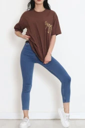 Baskılı Oversize Tişört Kahve - 16494.1567. - 4