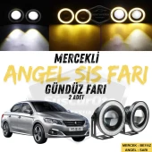 Peugeot 301 2012-2021 Uyumlu Üniversal Mercekli Angel Sis Farı Metal Su Geçirmez 76 mm Sarı Halkalı Gündüz Farı Angel Eyes 2 Adet - 1
