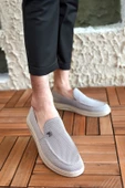 Terry Erkek Gri Garantili Rahat Dikişli Esnek Hakiki Deri Detaylı Triko Loafer TERRY-7992 - 1