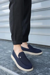 Terry Erkek Lacivert Garantili Rahat Dikişli Esnek Hakiki Deri Detaylı Triko Loafer TERRY-7992 - 1