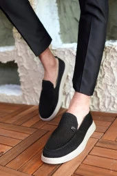 Terry Erkek Siyah Garantili Rahat Dikişli Esnek Hakiki Deri Detaylı Triko Loafer TERRY-7992 - 2