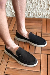 Terry Erkek Siyah Garantili Rahat Dikişli Esnek Hakiki Deri Detaylı Triko Loafer TERRY-7992 - 6