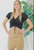 Ön Büzgülü Crop Bluz Siyah - 1293.33 - 4
