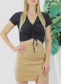 Ön Büzgülü Crop Bluz Siyah - 1293.33 - 1