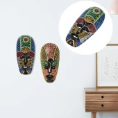 Ahşap Aborjin Mask 20 cm Renkli Duvar Dekoru Maske - 5