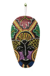 Ahşap Aborjin Mask 20 cm Renkli Duvar Dekoru Maske - 6