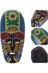 Ahşap Aborjin Mask 20 cm Renkli Duvar Dekoru Maske - 8