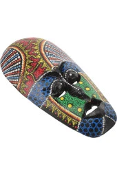 Ahşap Aborjin Mask 20 cm Renkli Duvar Dekoru Maske - 9