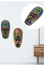 Ahşap Aborjin Mask 20 cm Renkli Duvar Dekoru Maske - 10