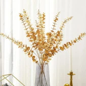 Nettenevime Yapay Çiçek Gold Altın Renk Okaliptus 3Dallı Uzun Dal 76cm Eucalyptus thumbnail 9