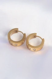 316L Çelik Gold Renk Zirkon Taşlı Minimal Cartier Model Halka Küpe - EBJ240613W24954 thumbnail 2