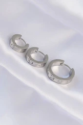 316L Çelik Gümüş Renk Zirkon Taşlı Cartier Model 3lü Halka Küpe - EBJ240613W24955 thumbnail 1