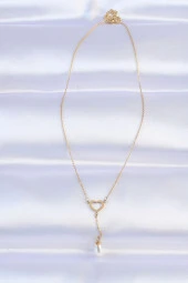 316L Çelik Zincir Gold Renk İnci Taş Detay Kalp Kolye - EBJ240613W24929 thumbnail 2