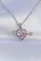 316L Çelik Zincir Gümüş Renk Pembe Zirkon Taşlı Eros Kolye - EBJ240613W24941 thumbnail 1