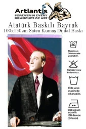 Atatürk Baskılı Türk Bayrağı 100x150 cm 1 Paket Dijital Baskı Bayraklı Atatürk Posteri Raşel Kumaş İç ve Dış Ortama Uygundur - 1