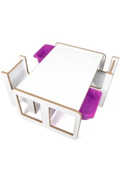 2 Kişilik Çekmeceli Oyun, Aktivite, Etkinlik Masası, Beyaz-Lila, MDF - 5